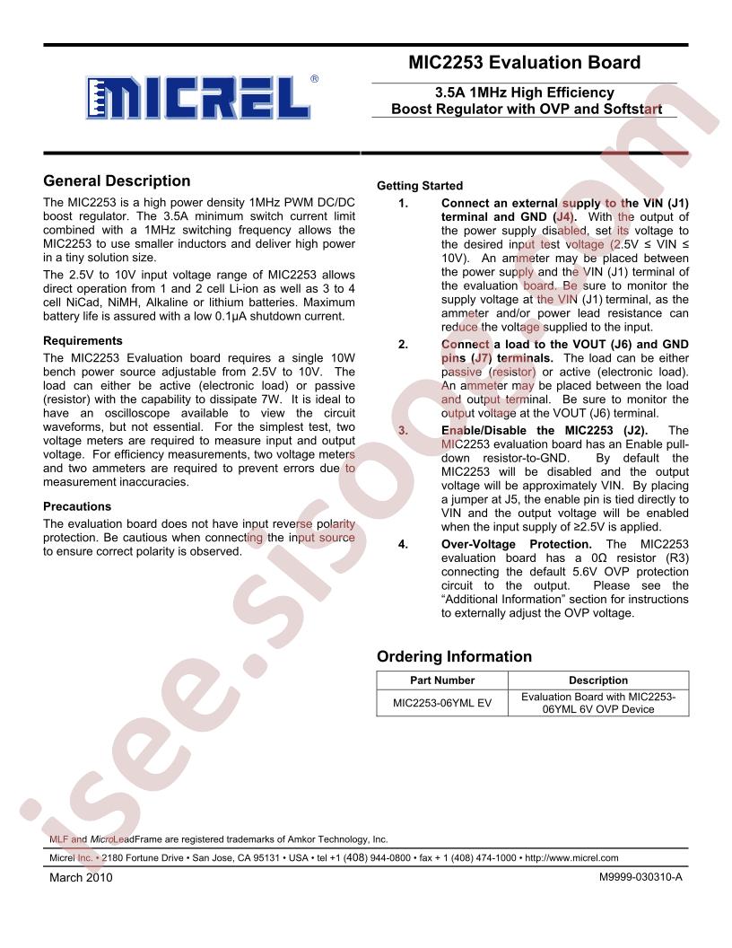 MIC2253 Eval Board User Guide