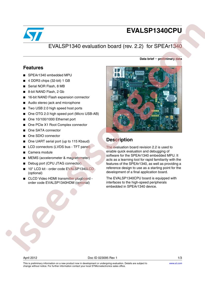 EVALSP1340CPU Brief