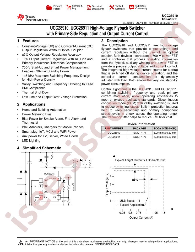 UCC28910, UCC28911 Datasheet