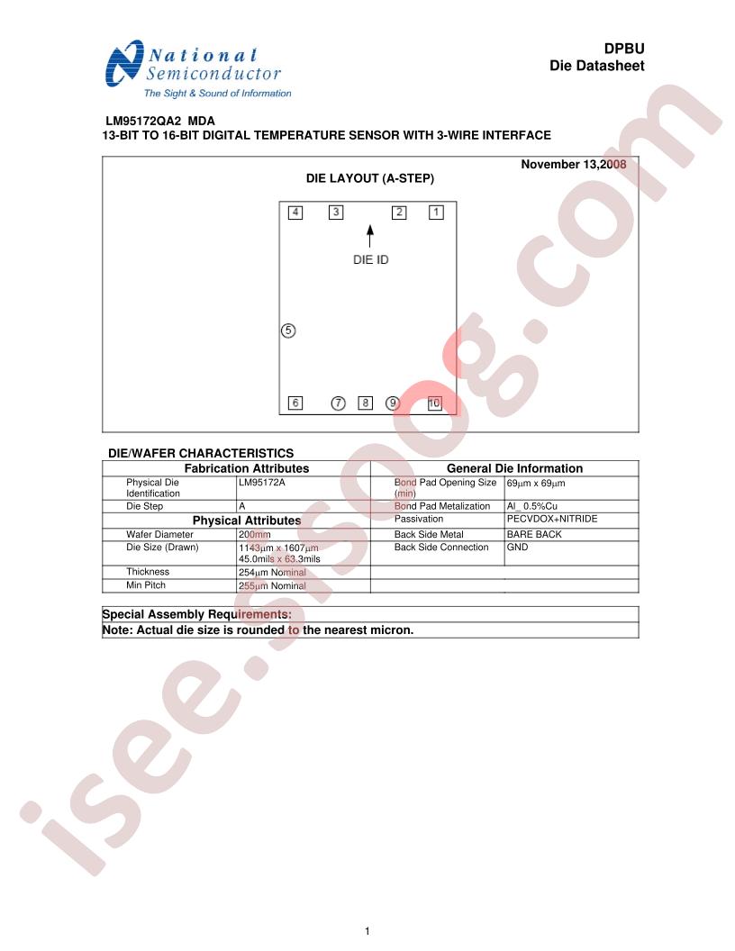 LM95172QA2 MDA Die Datasheet