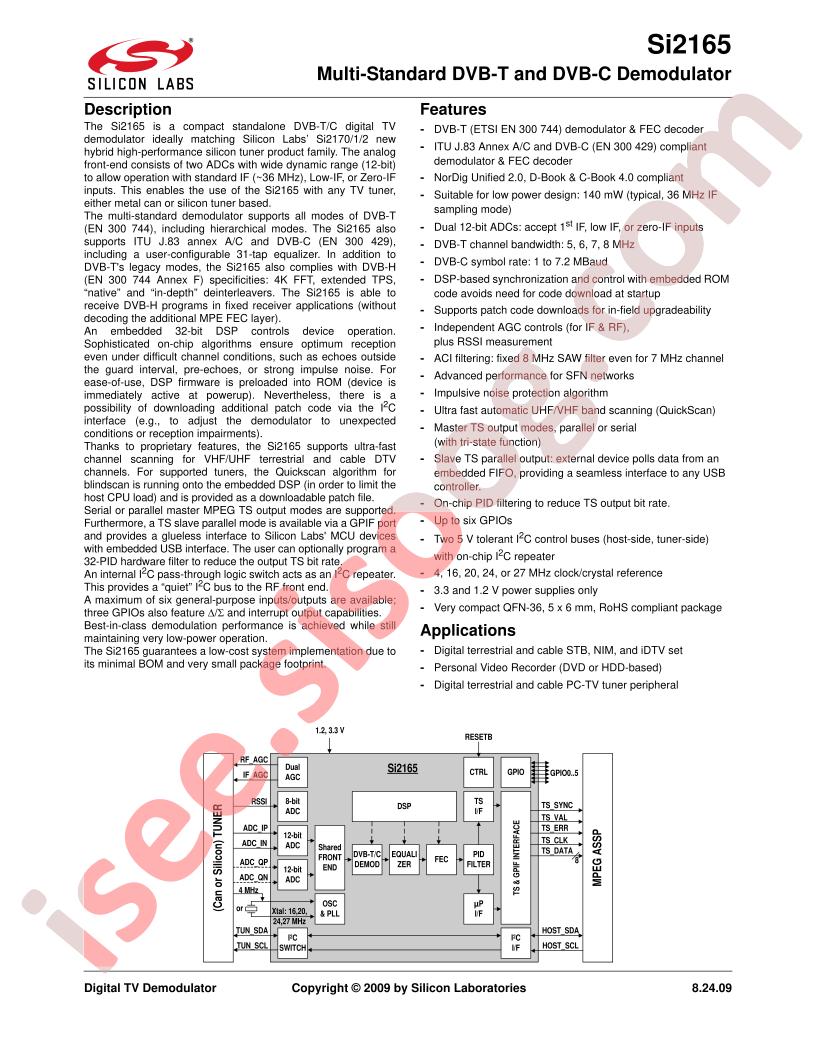 Si2165 Data Short