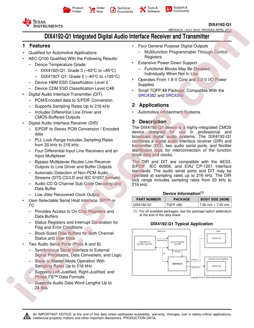 DIX4192-Q1 Datasheet