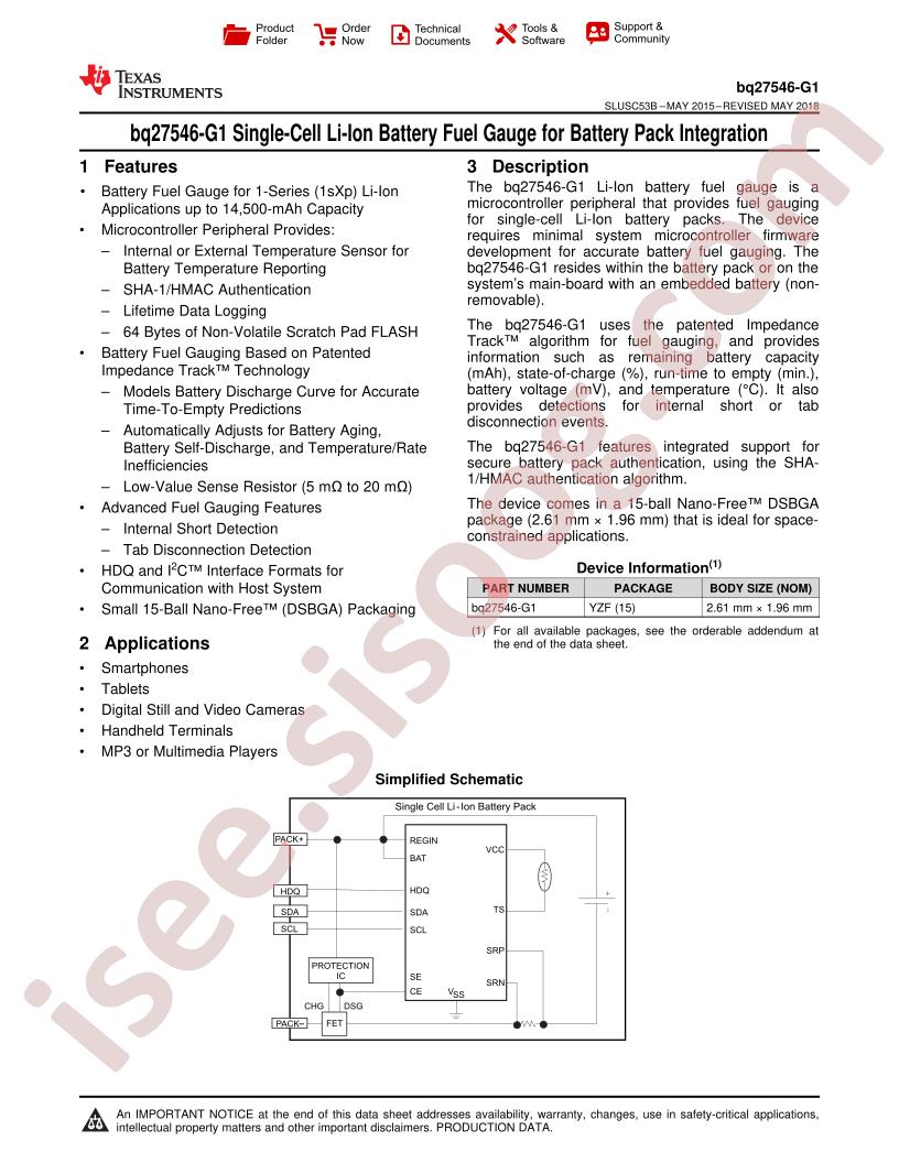 BQ27546-G1 Datasheet