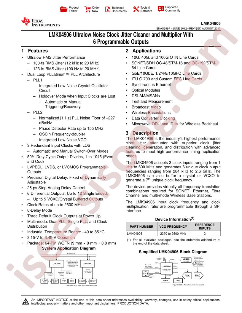 LMK04906 Datasheet