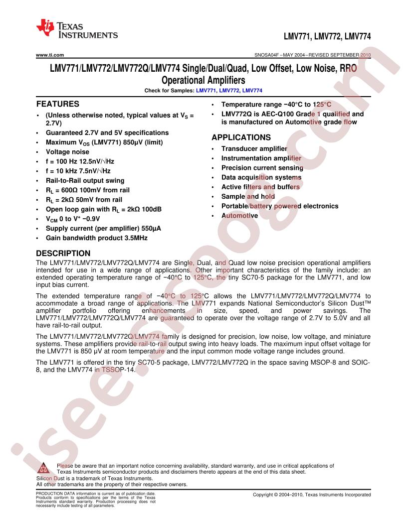 LMV771, 772, 774 Datasheet