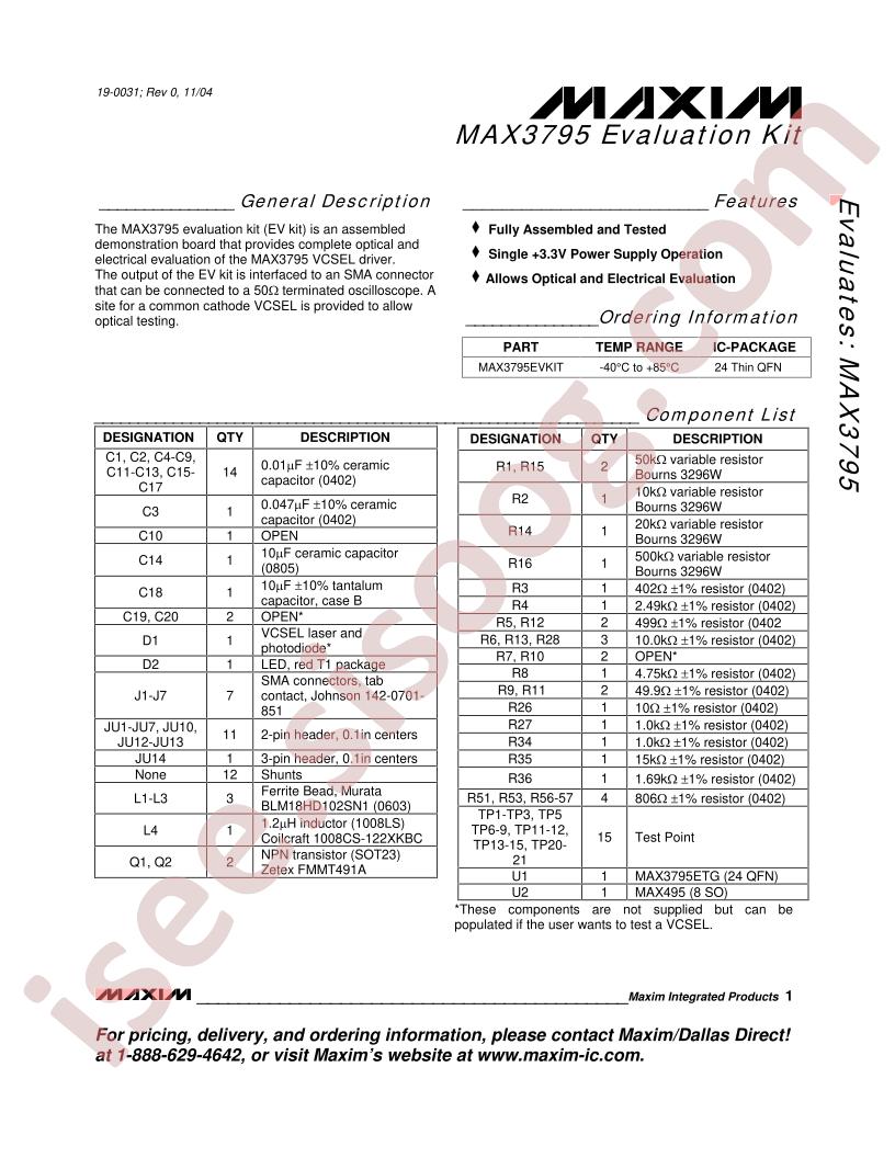 MAX3795 Evaluation Kit