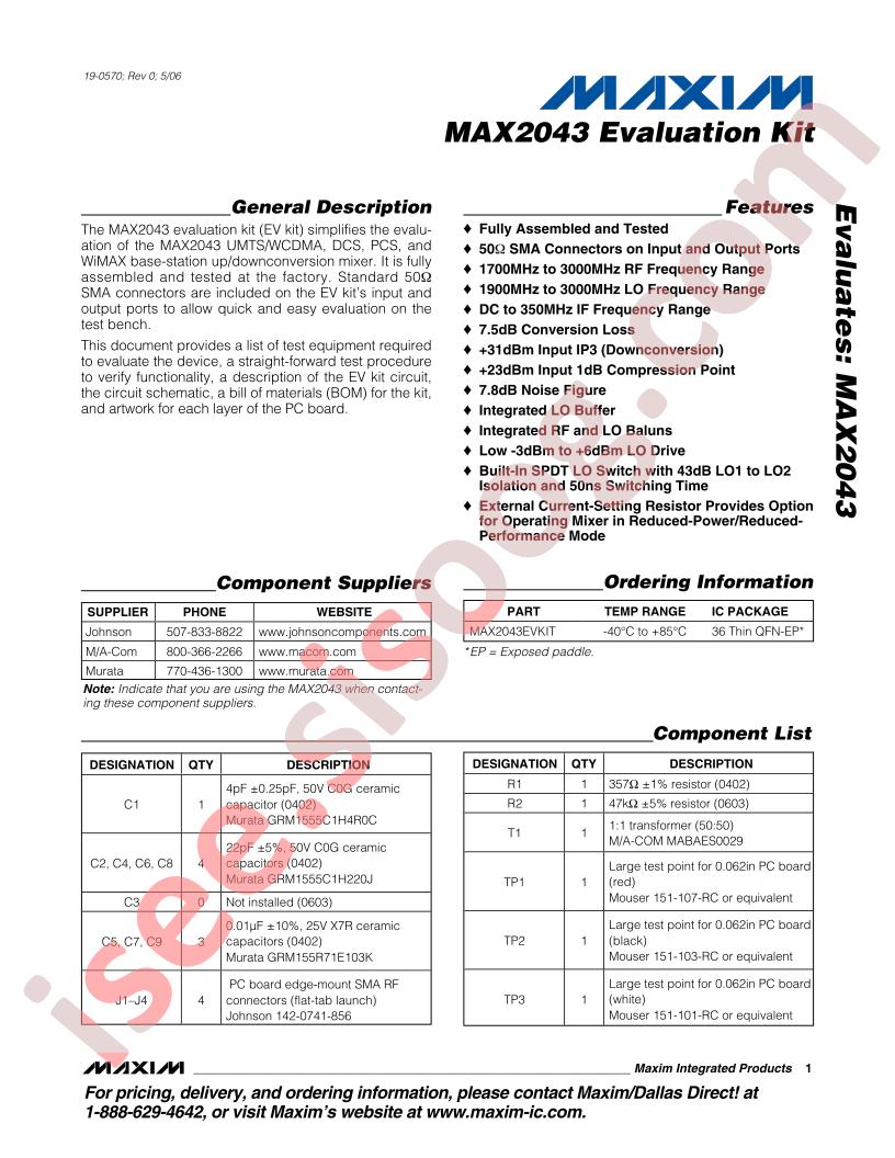 MAX2043 Eval Kit