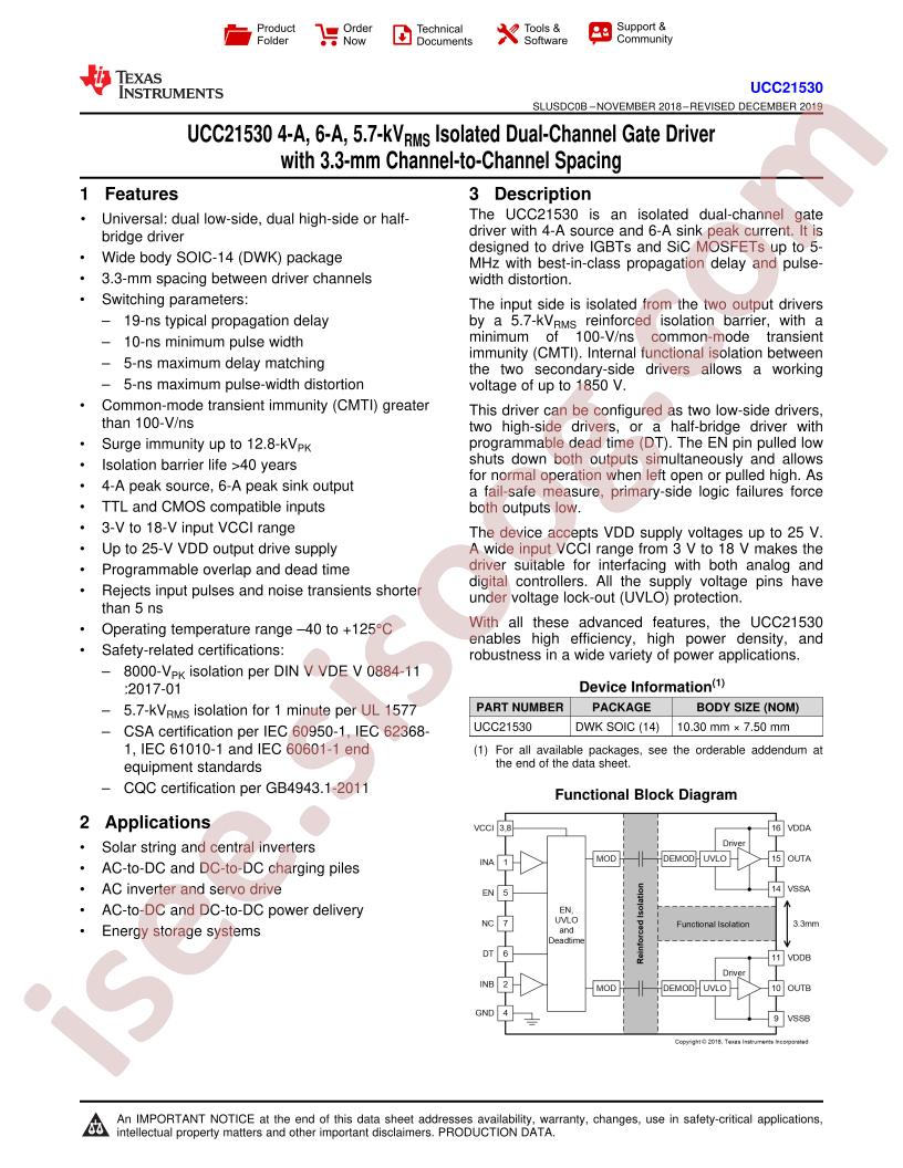 UCC21530 Datasheet