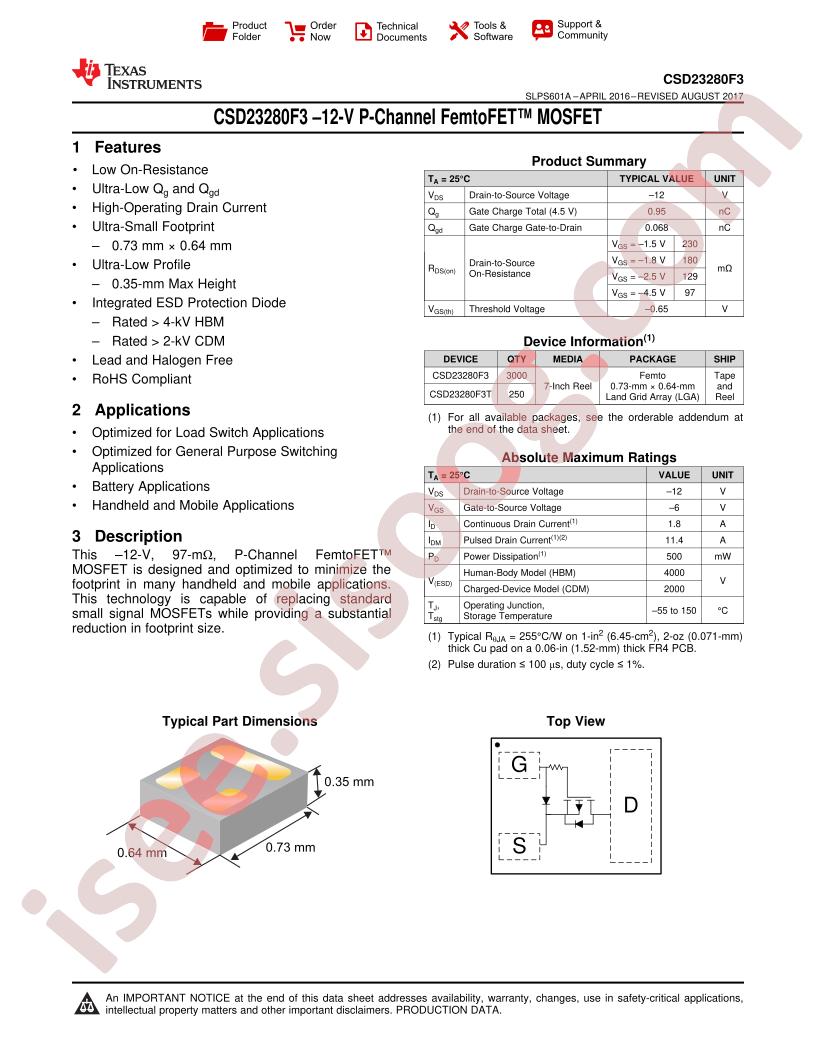 CSD23280F3 Datasheet