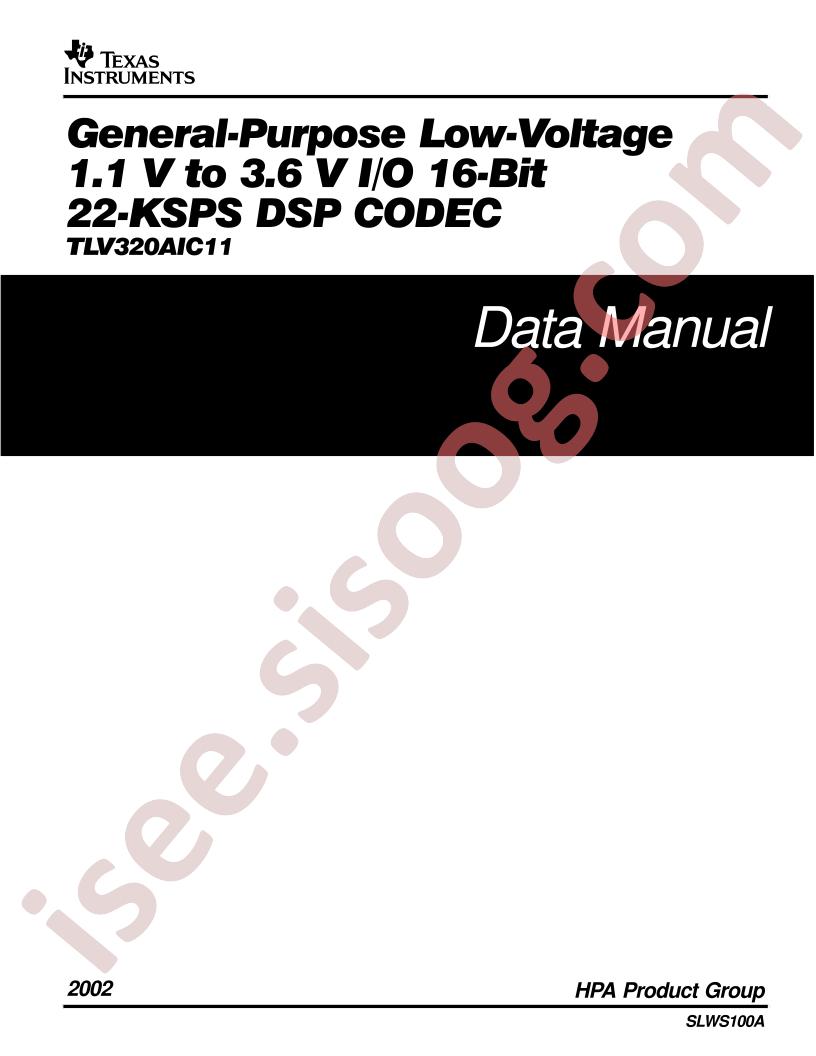 TLV320AIC11 Data Manual