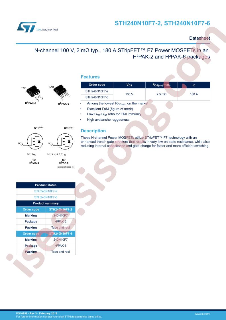 STH240N10F7-2, STH240N10F7-6