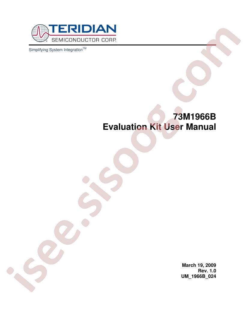 73M1966B Evaluation Kit - User Manual