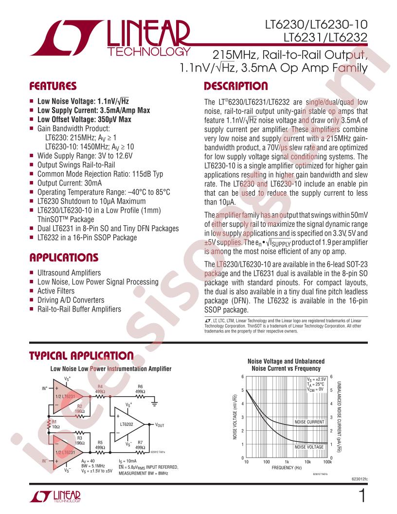 LT6230(-10),31,32 Datasheet