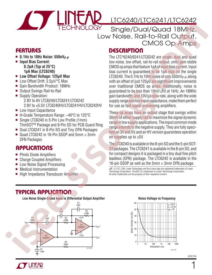 LTC6240, 41, 42 Datasheet