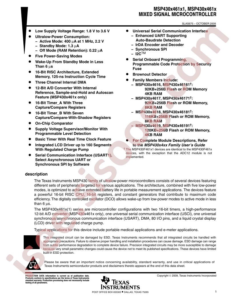 MSP430x461x(1) Datasheet