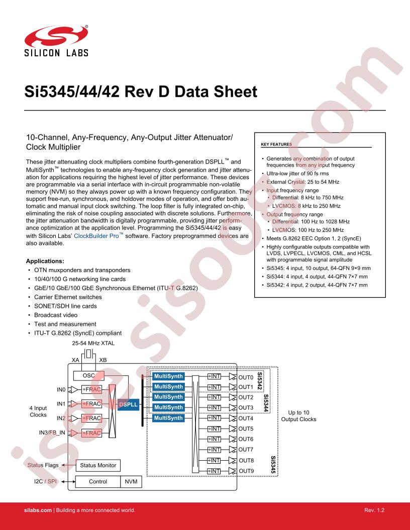 SI5345,44,42 Datasheet