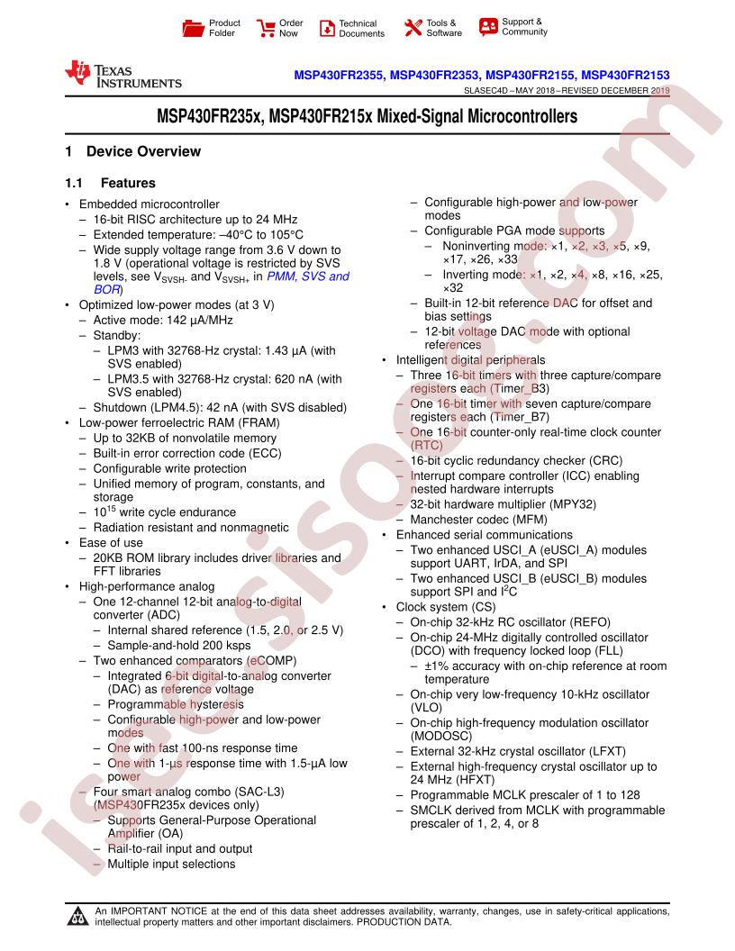 MSP430FR215x, MSP430FR235x Datasheet