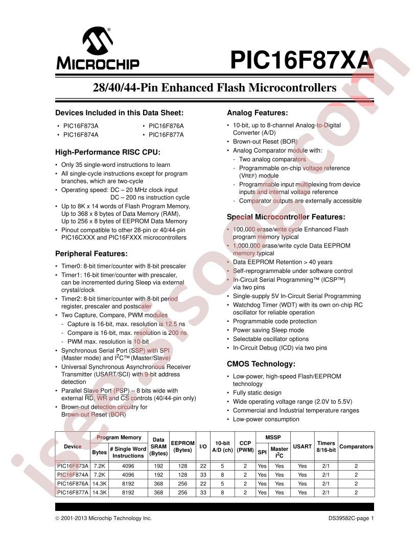 PIC16F87xA Datasheet