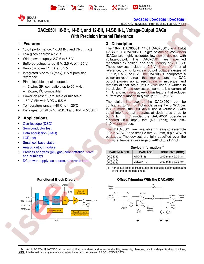 DAC80501, DAC70501, DAC60501 Datasheet