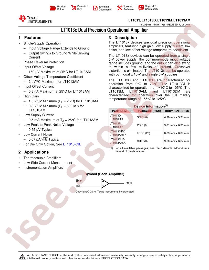 LT1013(A,D) Datasheet