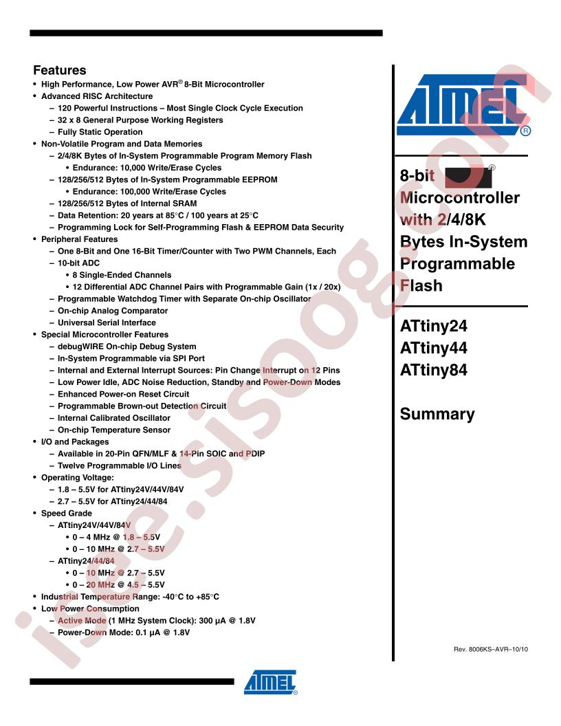 ATtiny24/44/84 Summary