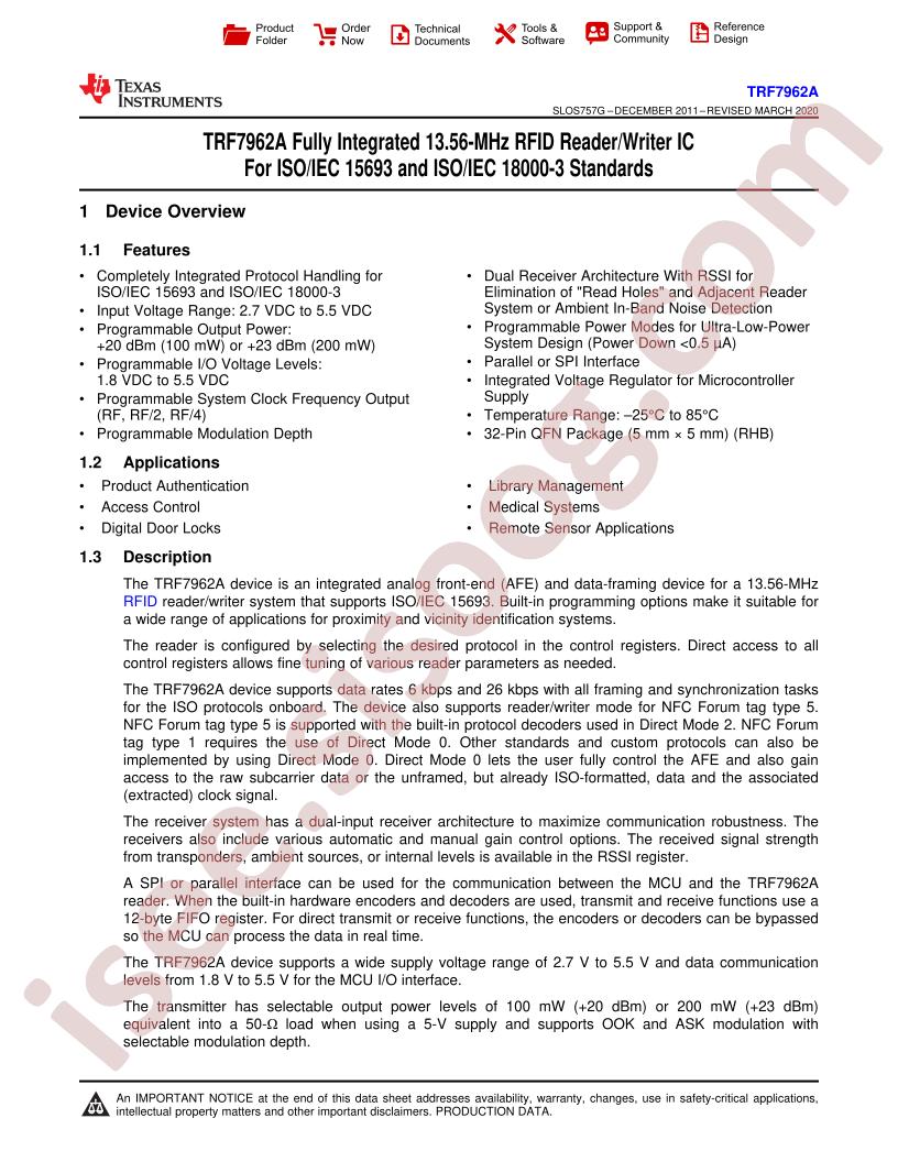 TRF7962A Datasheet