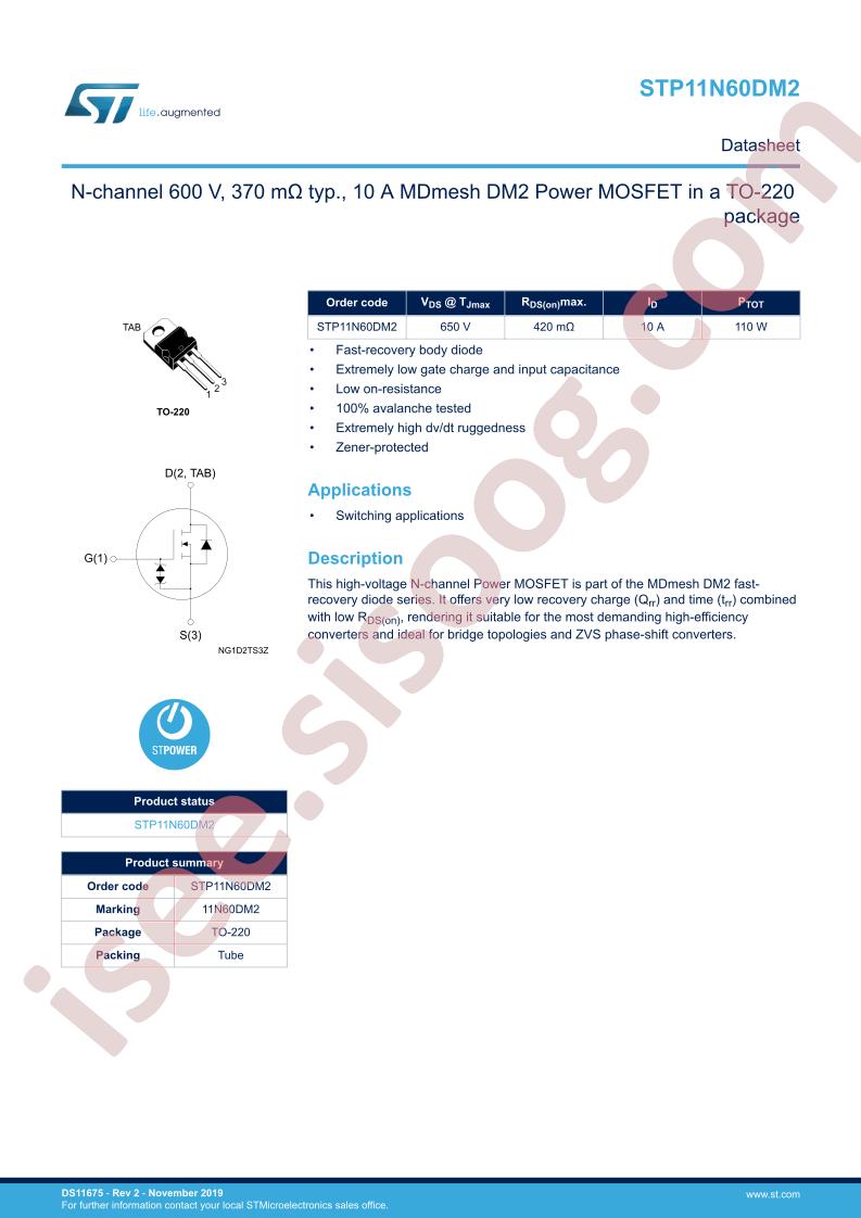 STP11N60DM2 Datasheet