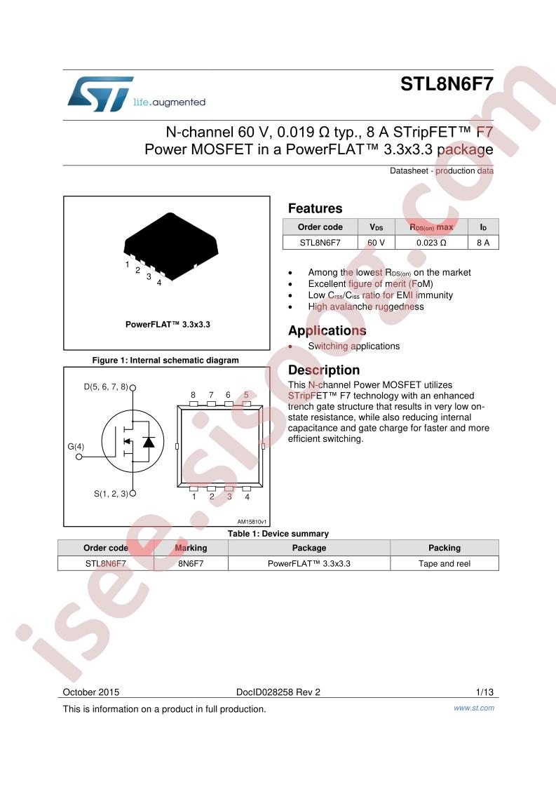 STL8N6F7 Datasheet