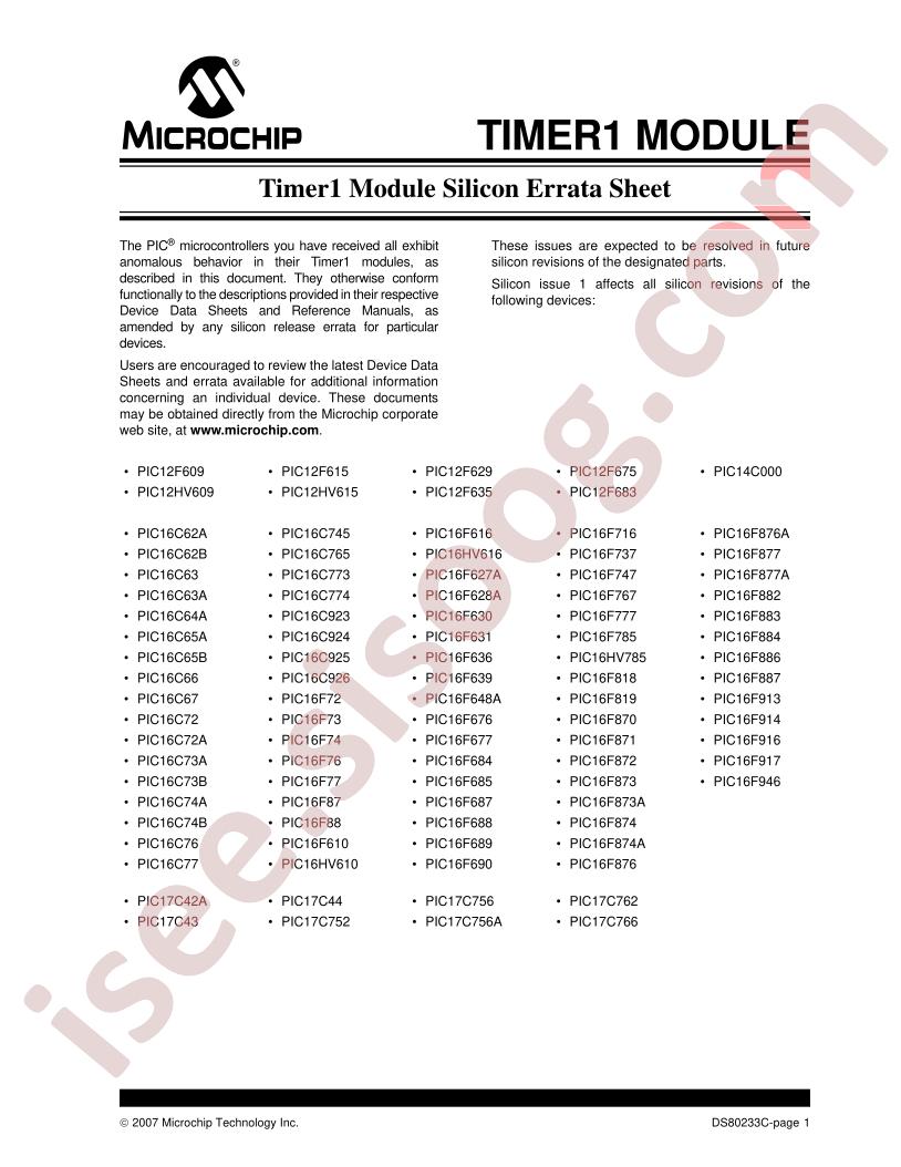 Timer1 Module Silicon Errata Sheet