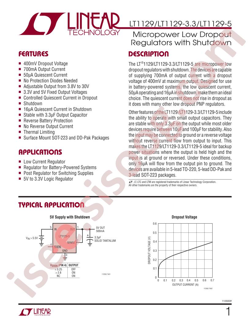 LT1129(-3.3,-5) Datasheet