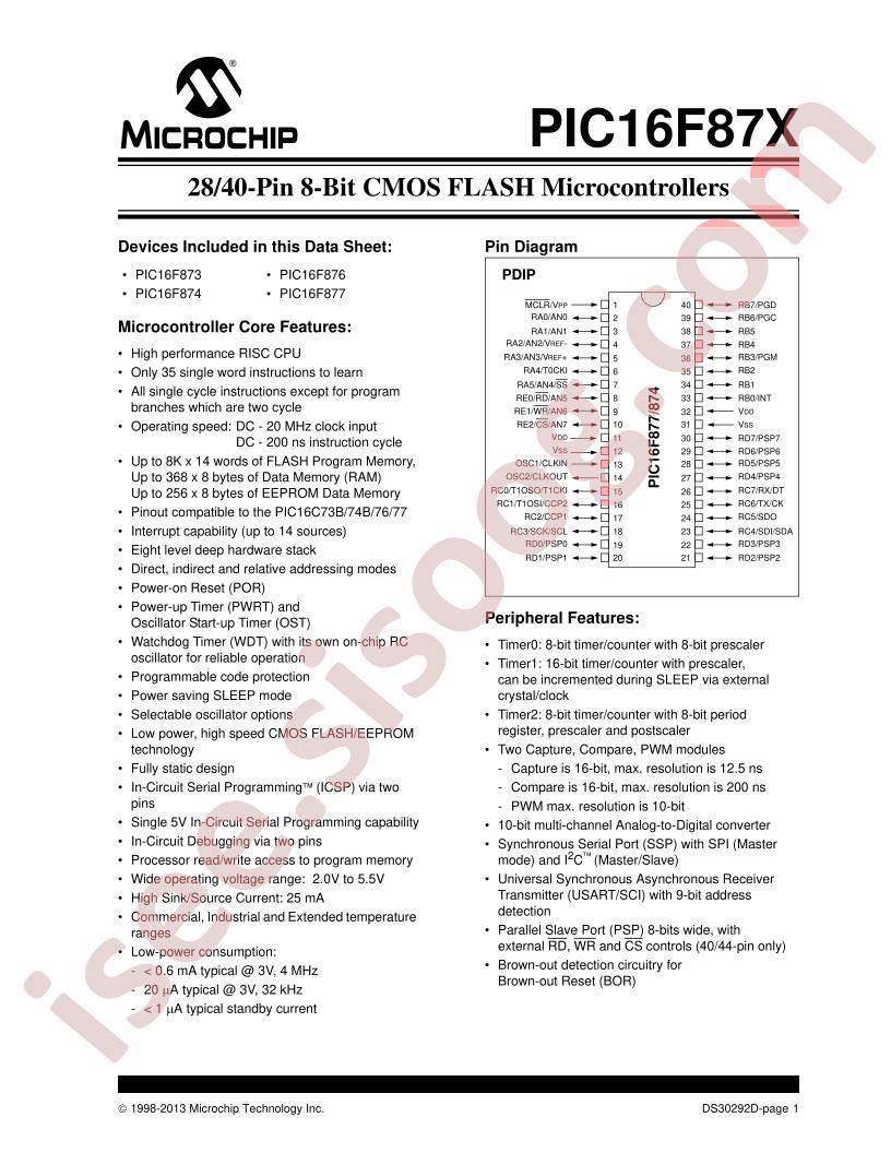 PIC16F87x Datasheet