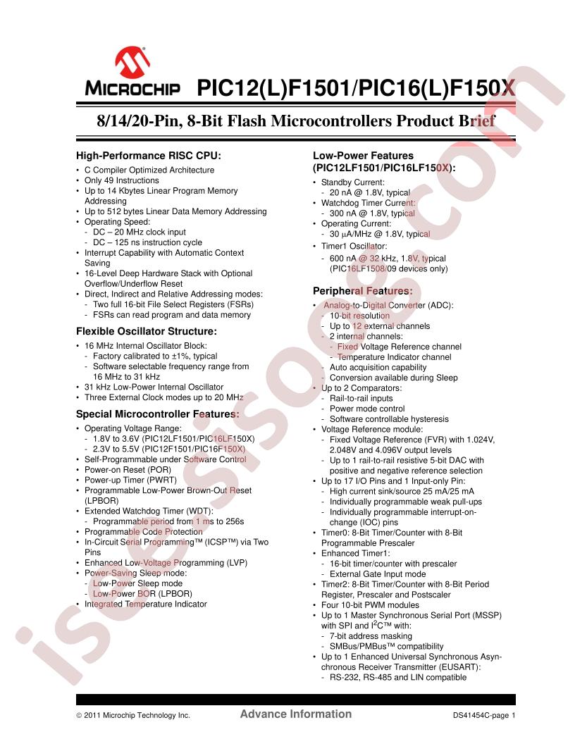 PIC12(L)F1501, PIC16(L)F150x Brief