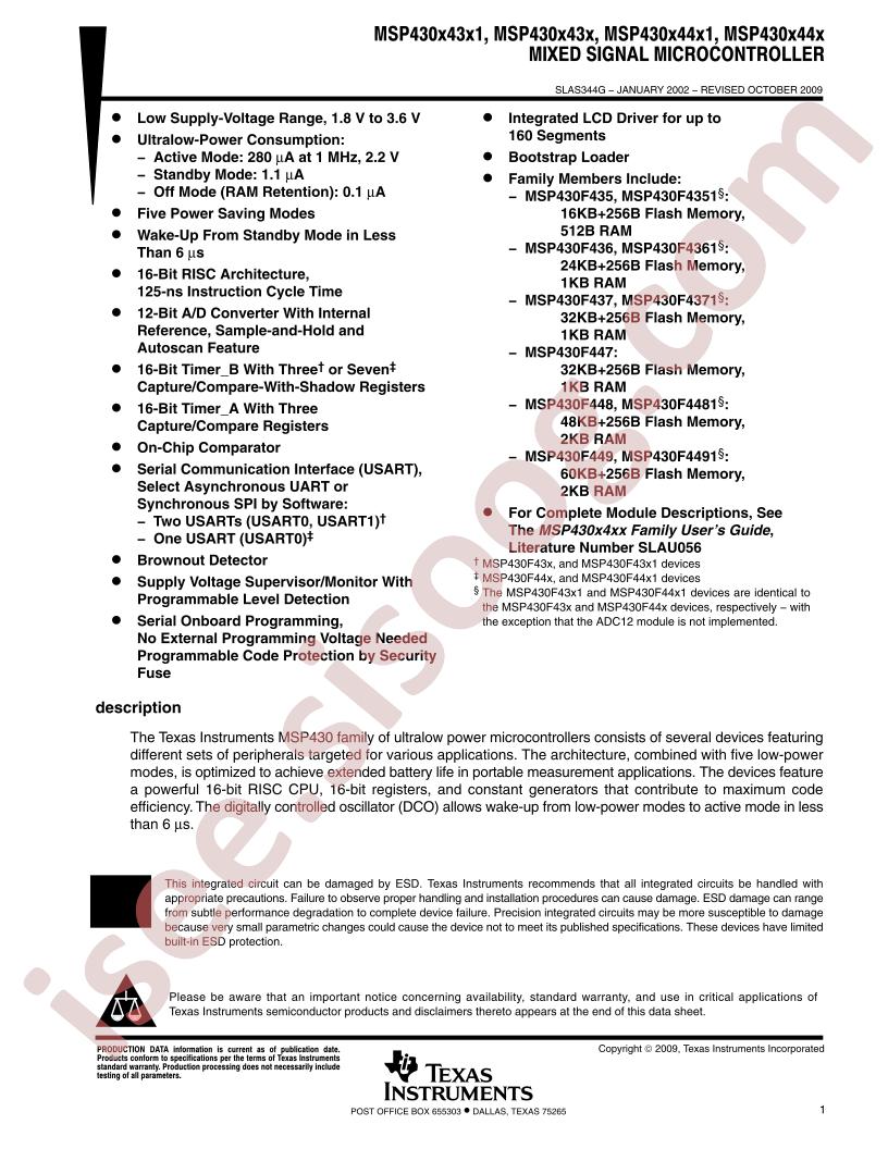 MSP430x43x1/43x/44x1/44x Datasheet