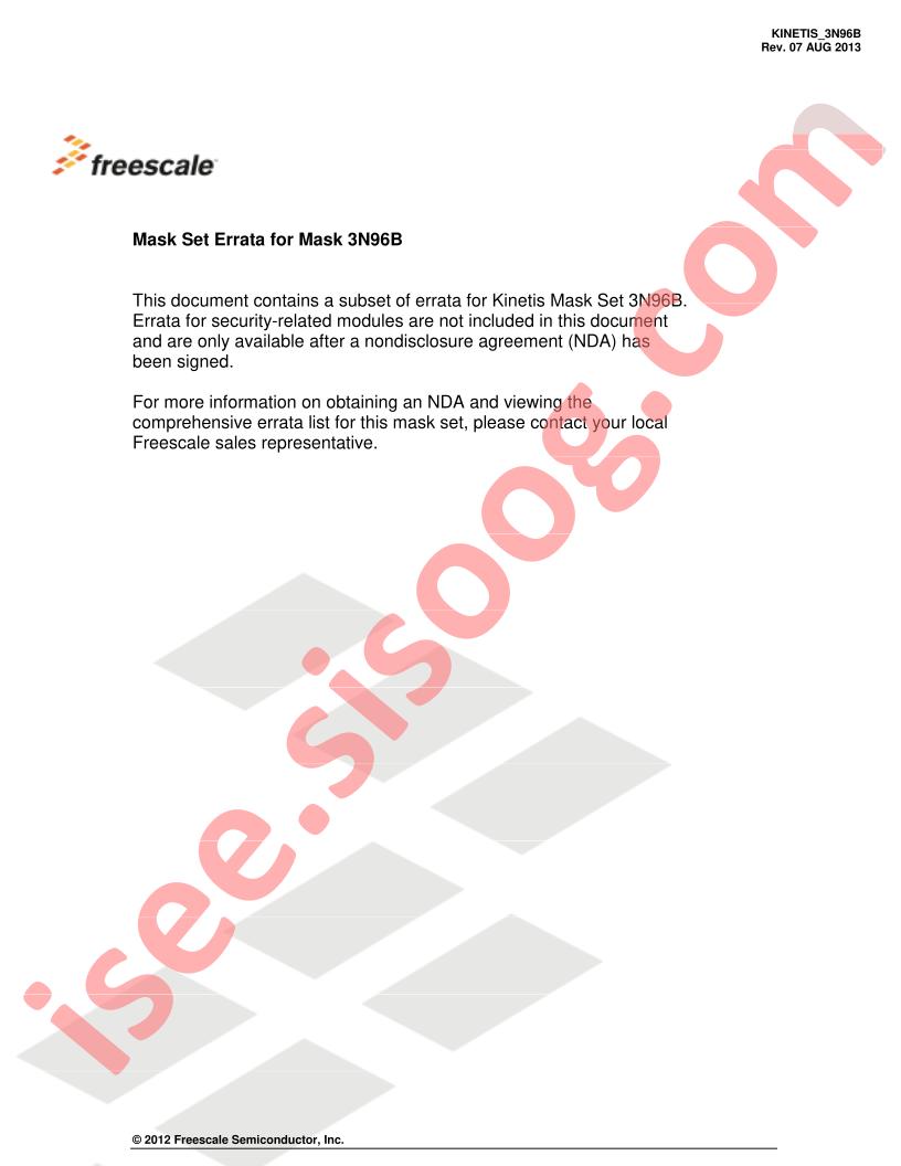 Kinetis Mask Set 3N96B Errata
