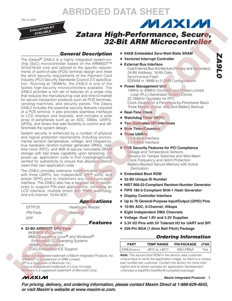 ZA9L0 Abridged Datasheet