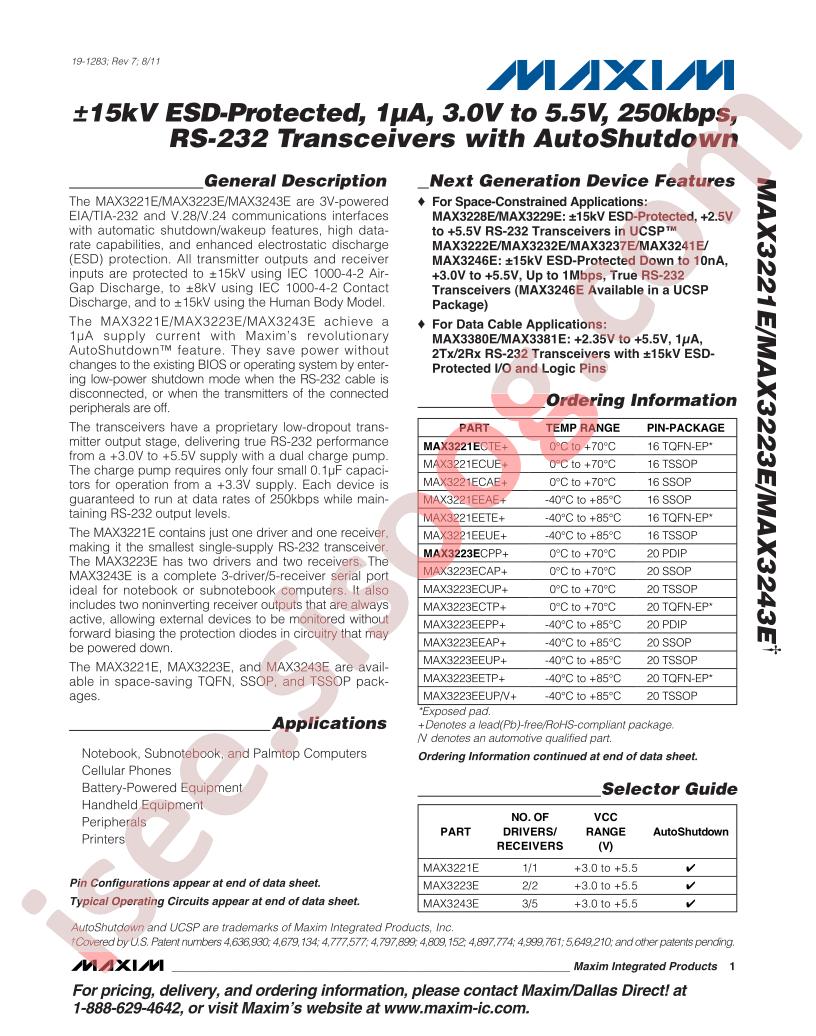 MAX3221E/23E/43E