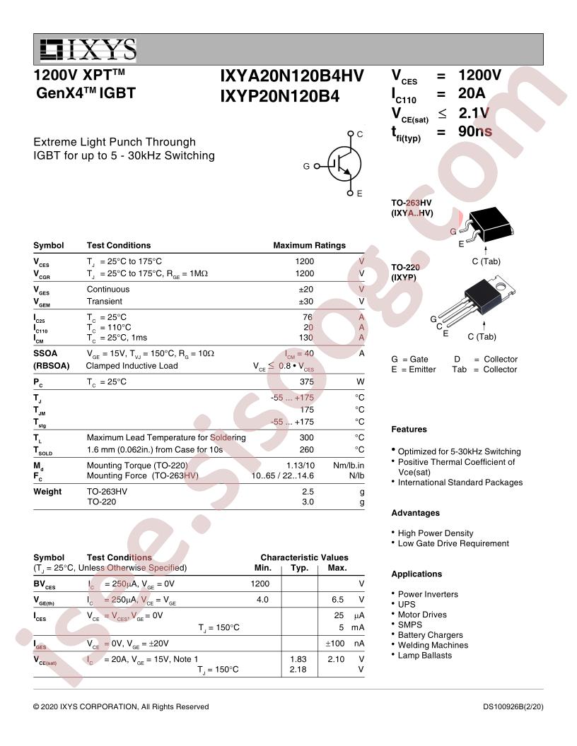 IXYP20N120B4(B4) Datasheet