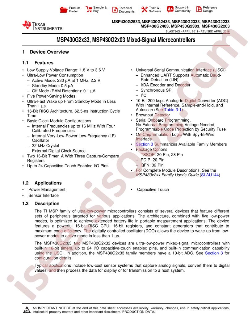 MSP430G2x33,2x03 Datasheet