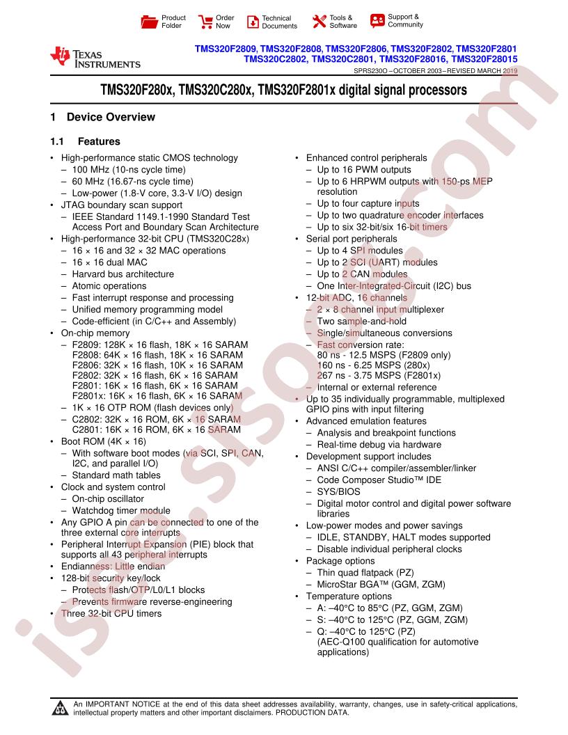 TMS320F280x, TMS320C280x, TMS320F2801x Datasheet