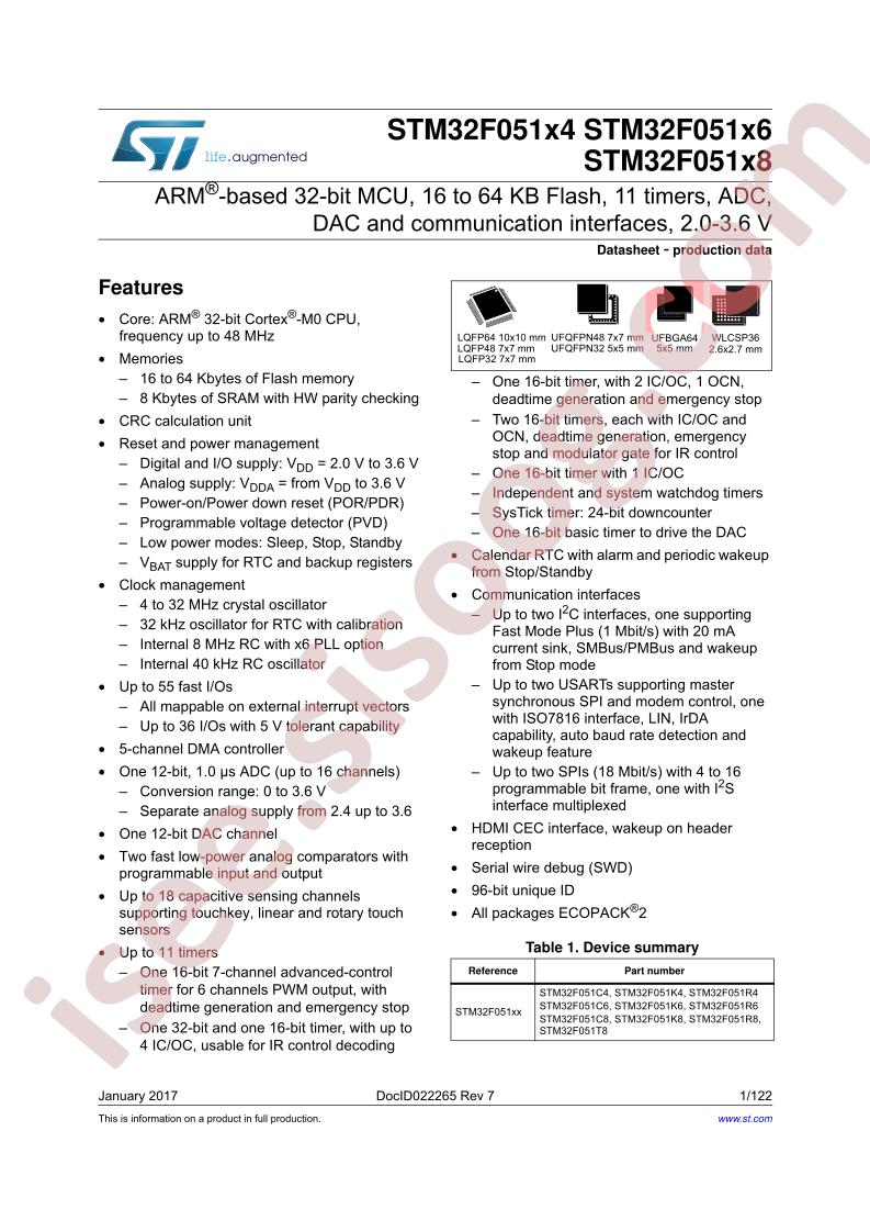 STM32F051x4, x6, x8 Datasheet