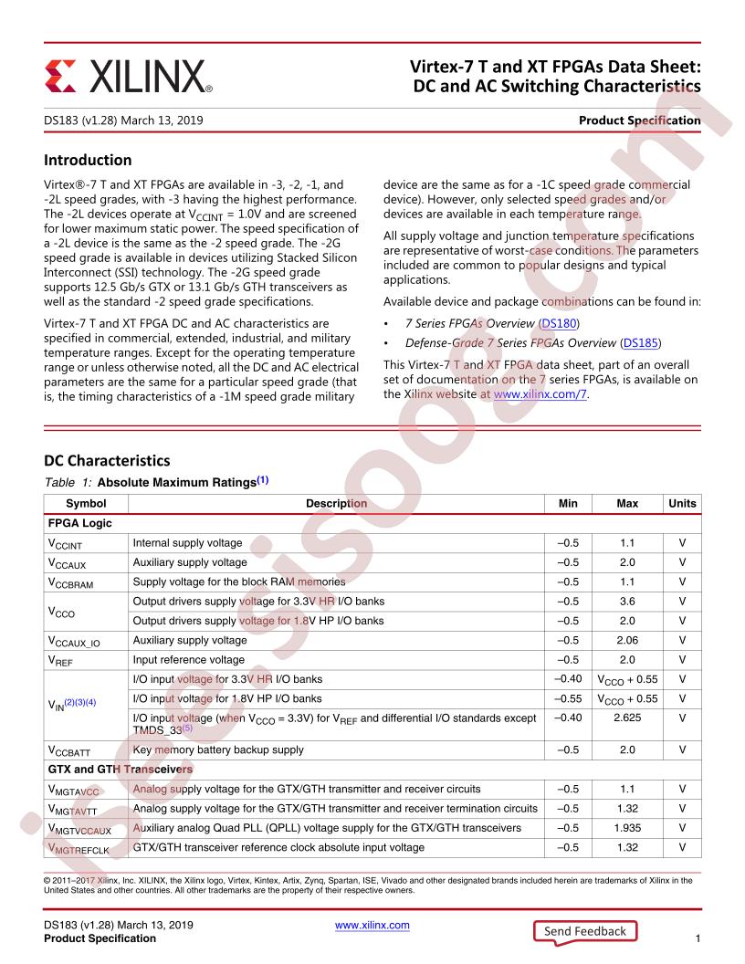 Virtex-7 T/XT FPGA Datasheet