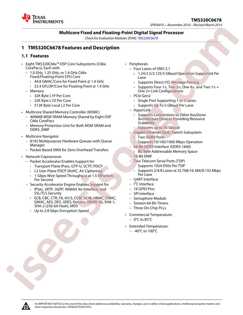 TMS320C6678 Data Sheet