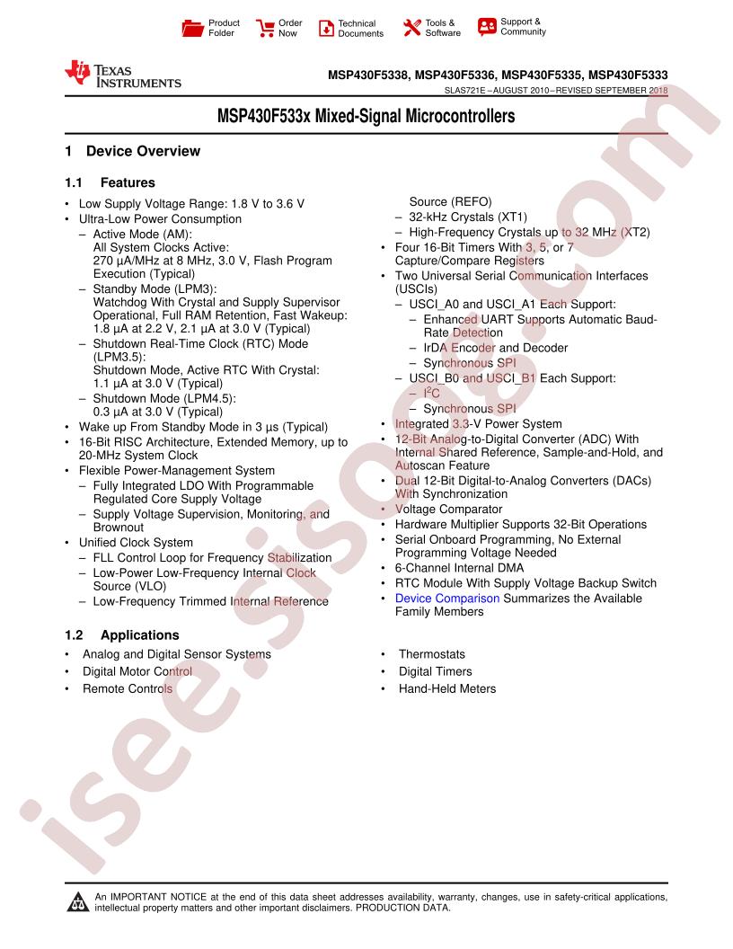 MSP430F533x Datasheet