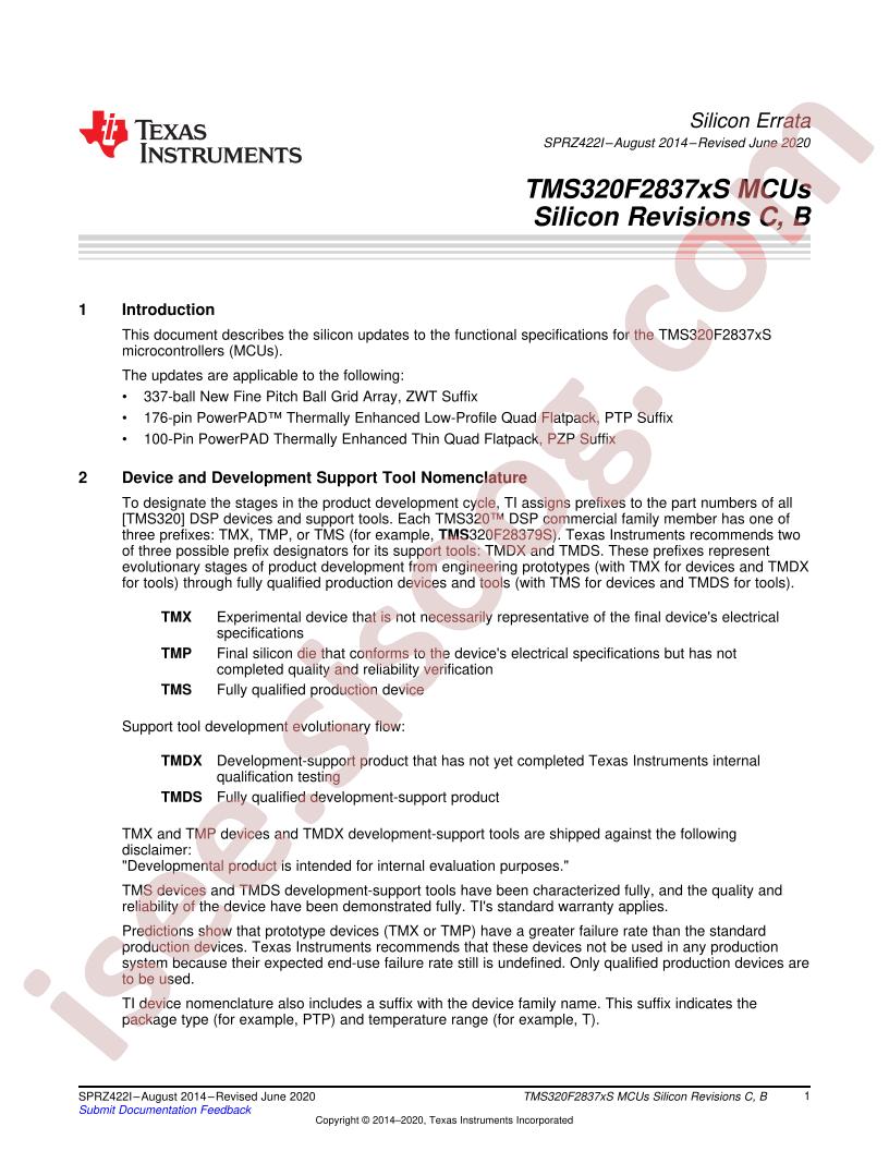 TMX320F2837xS Errata