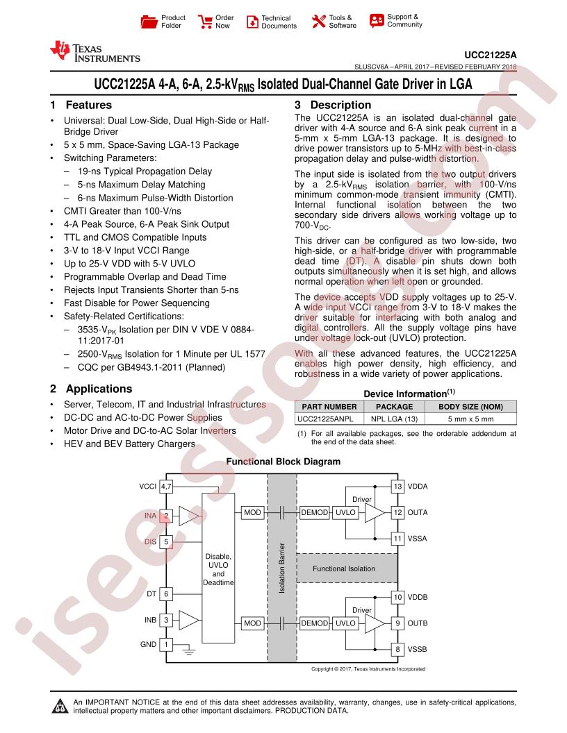 UCC21225A Datasheet