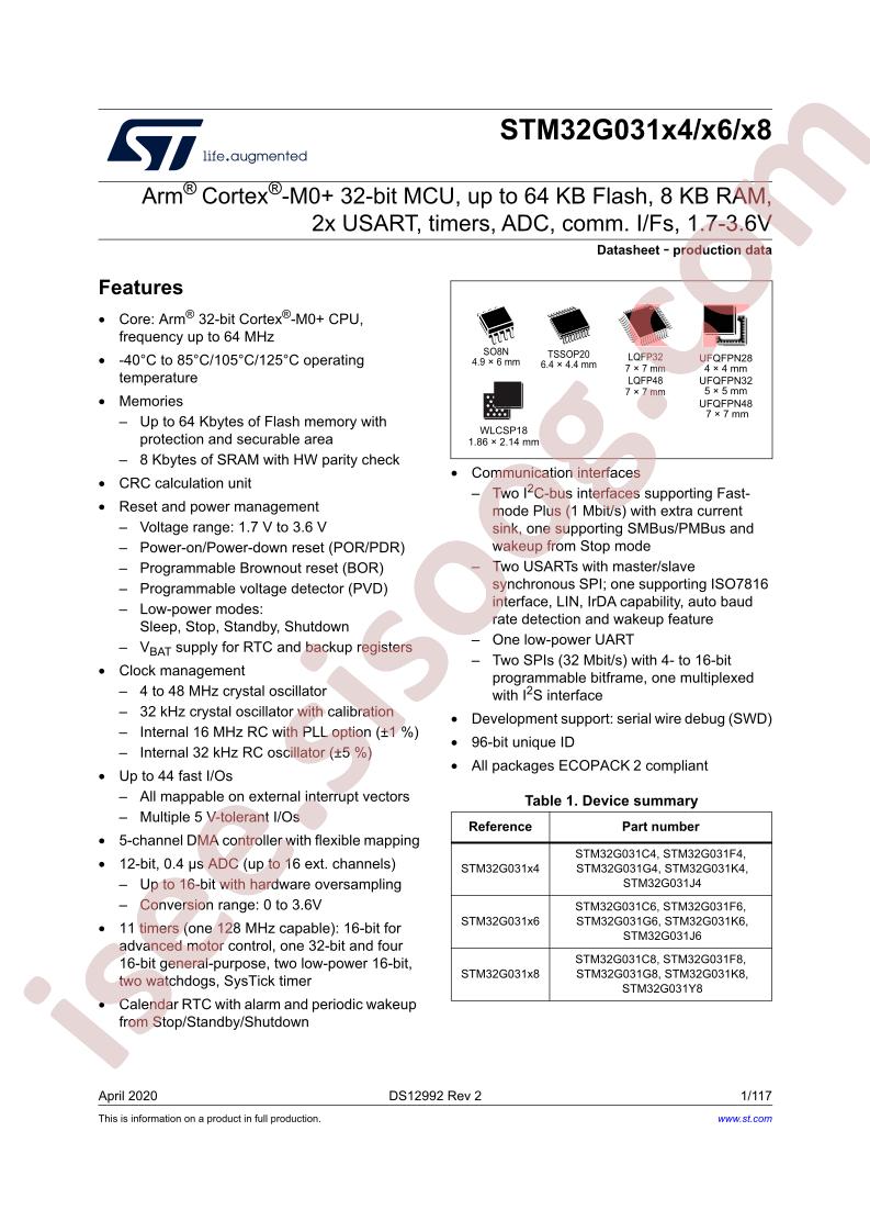 STM32G031x(4,6,8) Datasheet