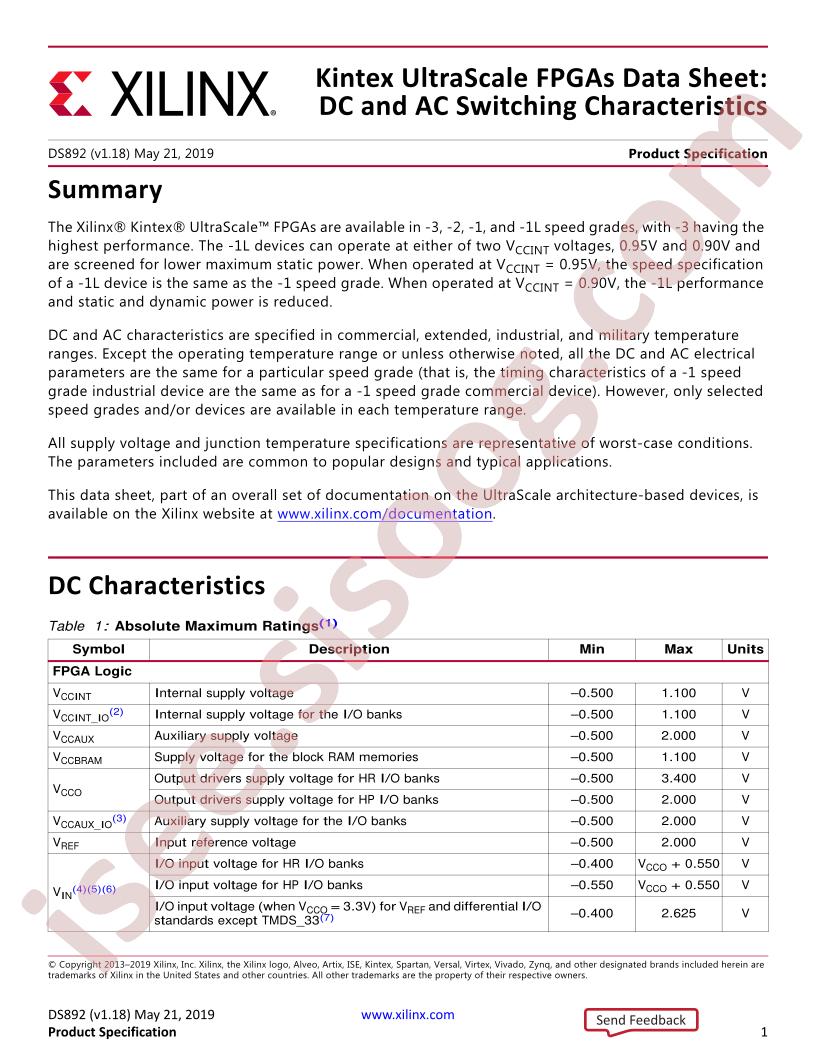 Kintex® UltraScale™ FPGA Datasheet