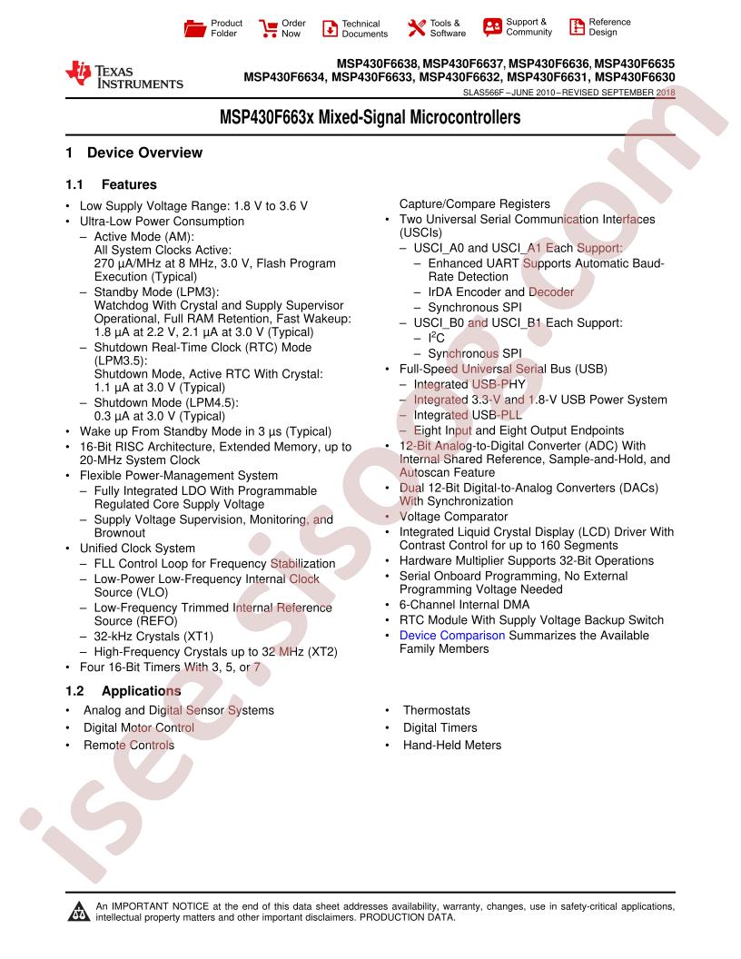 MSP430F663x Datasheet