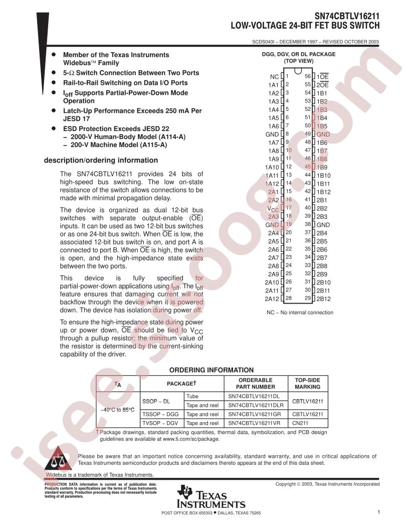 SN74CBTLV16211 Datasheet