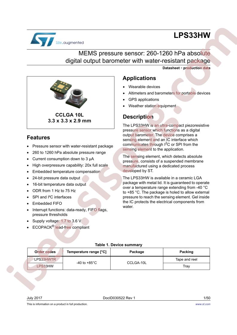 LPS33HW Datasheet